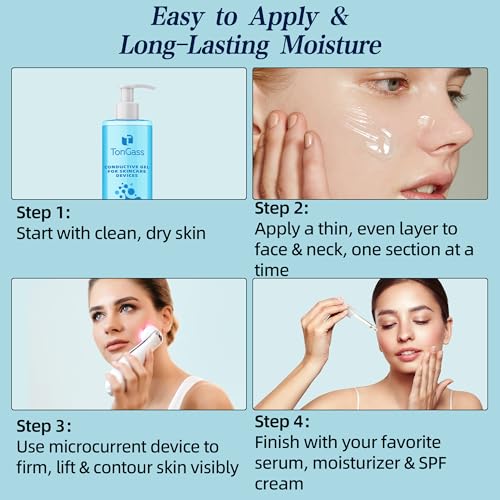 TonGass Conductive Gel for Microcurrent & LED Facial Devices, Hydrating Smooth Glide Gel with Hyaluronic Acid & Collagen Peptides, Lightweight Non-Sticky Skincare Gels for Device Use - 2 Pack