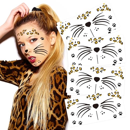 Leopard Face Temporary Tattoos, 7-Sheet Set