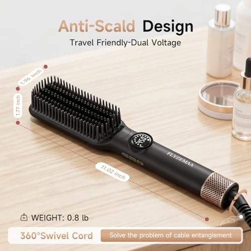 FLYZEMAA Hair Straightener Brush - Portable Ceramic Ion Styling Tool