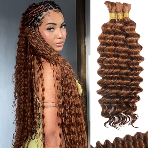 BIZVUS Human Braiding Hair #30 Auburn Ginger 24 Inch Deep Wave Boho Bulk 110g