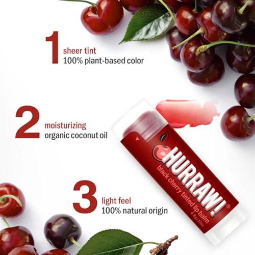 Hurraw! Black Cherry Tinted Lip Balm: (Sheer Red Tint) Organic, Certified Vegan, Cruelty and Gluten Free. Non-GMO, 100% Natural Ingredients. Bee, Shea, Soy and Palm Free. Made in USA