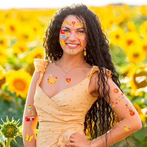 Hippie Face Tattoos - 4 Pack Temporary Tattoo Stickers