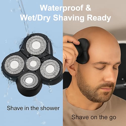 5-Head Replacement Blades for Men's Electric Head Shavers, Universal Snap-on Rotary Razor Refills, Professional Bald Head Grooming Blade with Cleaning Brush, Waterproof & Floating Design (1 Pack)