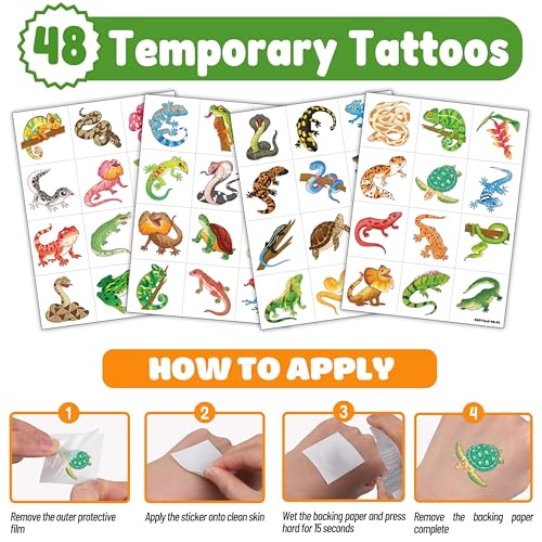 72 PCS Reptile Party Favors for Kids ? 48 Pre-Cut Temporary Tattoos & 24 Reptile Punch Balloons Themed Birthday Party Decorations Supplies Favors Gifts, Goodie Bag Fillers, Classroom Rewards