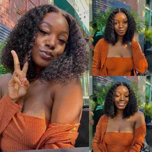 Curly Bob Wig Human Hair Water Wave 4x4 Lace Closure Glueless Wear and Go Bob Curly Wigs Pre Plucked Pre Cut Short Bob Wig Curly Human Hair Natural Hairline for Beginner Friendly 12 Inch