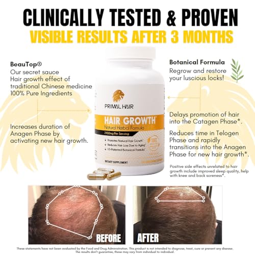 PRIMAL HAIR 3-Pack Natural Hair Growth Supplement for Men & Women