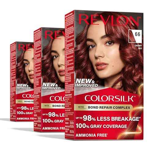 Revlon ColorSilk with Bond Repair Complex, Red Permanent Hair Color, 100% Gray Coverage, Ammonia Free Hair Dye, Vegan Keratin, 66 Cherry Red (Pack of 3)