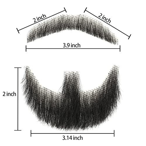 False Mustaches Fake Beard Realistic 100% Human Hair Face Beard Realistic and Mustache Black for Men Realistic Makeup Lace Beards Invisible False Performance Cosplay(Black)