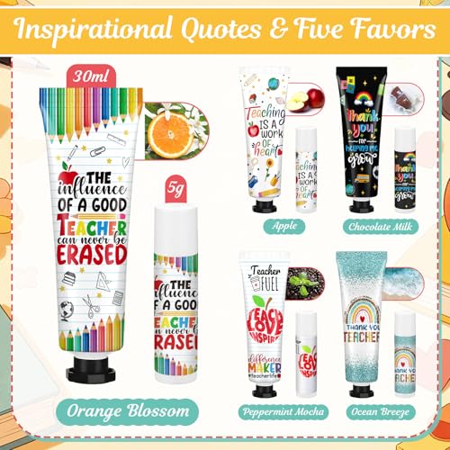 Loopeer 15 Sets Teacher Appreciation Gifts Bulk 5 Style Travel Size Lip Balm and Hand Cream Thank You Gift Sets for Teacher Staff Team Woman Man Office Supplies Back to School Party Favors