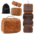 Elviros Brown Hanging Toiletry Bag for Men with Detachable Compartments – Travel Organizer & Dopp Kit