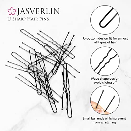 JASVERLIN Black U Shaped Hair Pins - 2.4 Inch Bobby Pins for Bun & Updo Hairstyles, 100 Pack