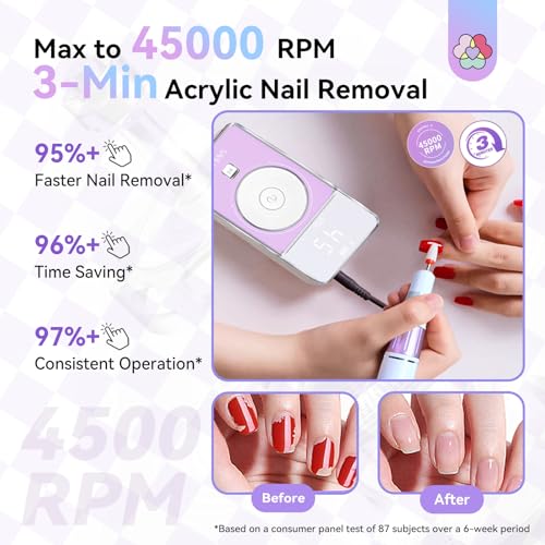 SAVILAND SSPro X-Drill Nail Drill Professional: 45000 RPM Quick Removal for Acrylic Nails Electric Nail File 3000 mAh Nail Drill Kit Portable EFile with Ceramic Bits Sanding Bands Nail Tech Salon