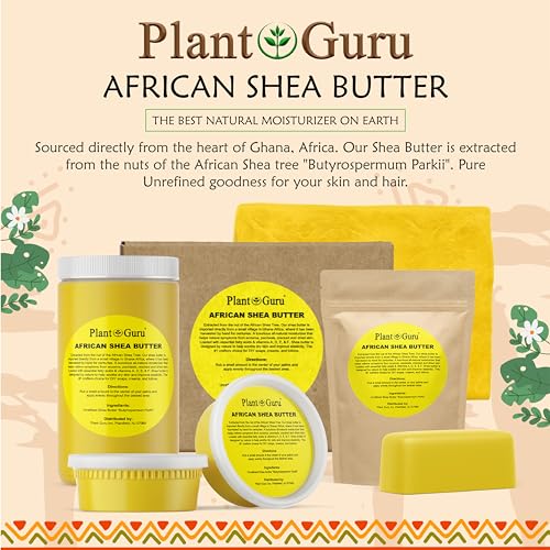 Plant Guru Raw African Shea Butter 3 lbs. Bulk 100% Pure Natural Unrefined YELLOW Grade A - Ideal Moisturizer For Dry Skin, Body, Face And Hair Growth. Great For DIY Soap and Lip balm Making.