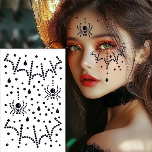 3 Pieces Spider Web Face Jewels Rhinestones,Spider Body Gems Stickers Halloween Temporary Face Tattoos,Halloween Cosplay Festival Rave Face Stickers Day of the Dead Decorations