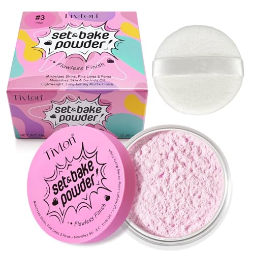 Setting Powder for Makeup, Extra Fluffy Loose Face Powder Poof, Soft Natural Face Makeup for Uneven Skin Tone, Blendable Oil Free Powder Foundation,Talc Free,Vegan,Cruelty-Free, 24g (#3 Pink)