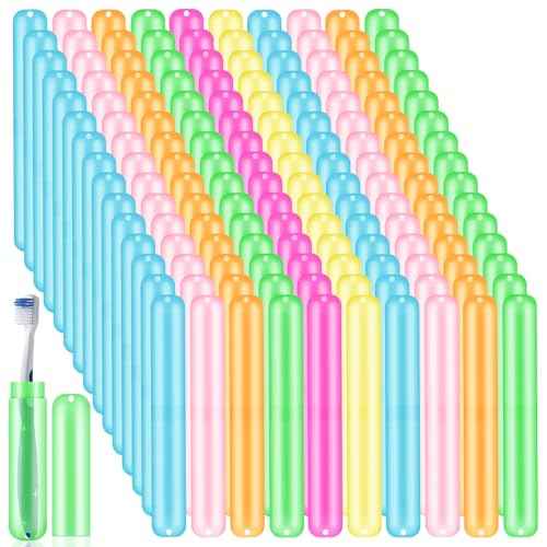 SIKEMAY 150 PCS Travel Toothbrush Holder Bulk, Toothbrush Travel Case Cover, Portable Plastic Dust Proof Breathable, Toothbrush Holder for Travel Bathroom Indoor Outdoor Travel Trip Camping School