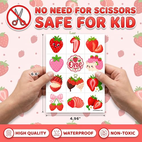 96 PCS Strawberry Temporary Tattoos for Kids | Waterproof