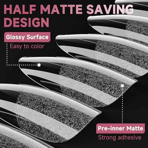 UNA GELLA Medium Almond Gel Nail Tips Half Matte 312pcs Almond Gel Nails No C Curve Clear False Fake Nails Effective Nail Extensions for DIY Art Salon-Level Press On Nails, 12 Sizes