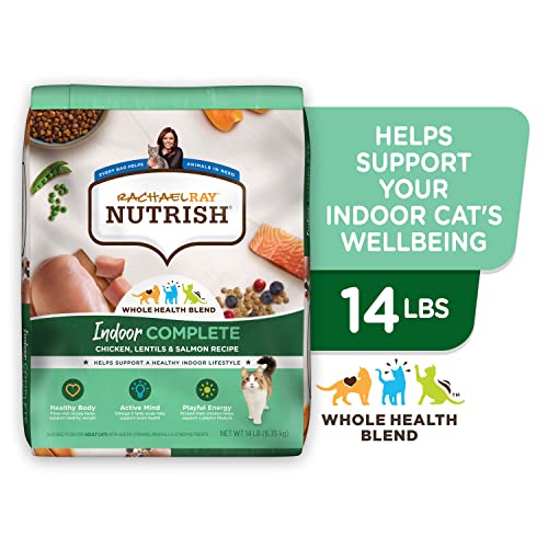 Rachael Ray Nutrish Indoor Complete Premium Natural Dry Cat Food with Added Vitamins, Minerals & Other Nutrients, Chicken with Lentils & Salmon Recipe, 14 Pounds (Packaging May Vary)