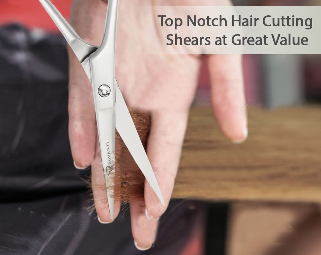 Ruvanti Professional Hair Cutting Scissors - Barber Shears for Salon and Home Use - Sharp Durable Razor Edge Tijeras De Peluqueria Profesional - Comfortable Grip Handles with Case.