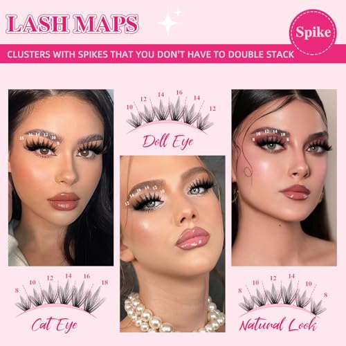PROLASHBEAUTY Spiky Lash Clusters Manga Lash Clusters Kit 80 Thick Individuals Lashes with Spikes Lash Bond and Seal Lash Remover Lash Tweezer Apply at Home(80D, 8-18mix)