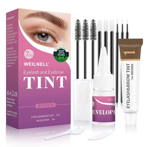 Eyelash & Eyebrow Color Kit, Professional Instant Lash & Brow Color Kit, Easy to Use with Natural Results, DIY Hair Coloring Eye Brow & Eye Lash Set for Beginner Salon Beauty 7ml Light Brown