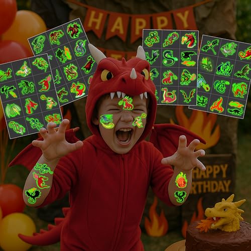Dragon Glow in the Dark Temporary Tattoos, 96 Pcs