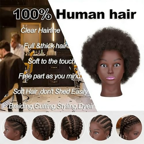 Afro Braiding Mannequin Head 8" 100% Human Hair