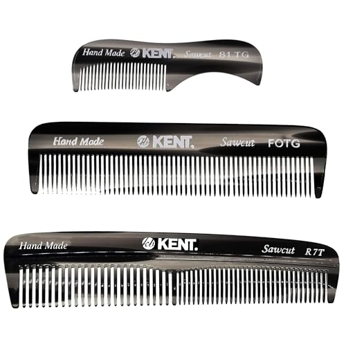 Kent Set Men's Hair Pocket Combs, Graphite 81T X-Small, FOT All Fine Tooth, R7t Double Toothed Fine and Coarse. Best Hair, Beard and Mustache Grooming Kit for Travel and Home Care, Handmade in England