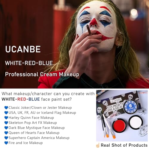 UCANBE White Black Blue Face Paint Kit with 3 Brushes
