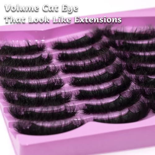 Mink Lashes Fluffy 20mm Volume False Eyelashes 8D Cat Eye Strip Lashes D Curl 14 Pairs Dramatic Soft Eyelash 25mm Big Long Lash Strips Lashes Pack That Look Like Extensions Faux Mink Lashes