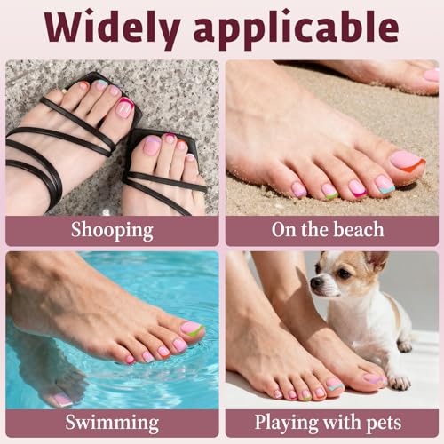 Bellelfin French Tip Press On Toenails Set - 180 Pcs, 6 Colors