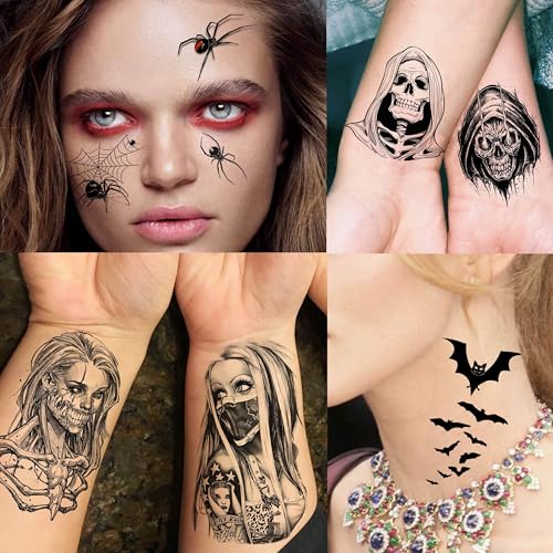 12 Sheets Halloween Temporary Tattoo Set - Waterproof Face Stickers