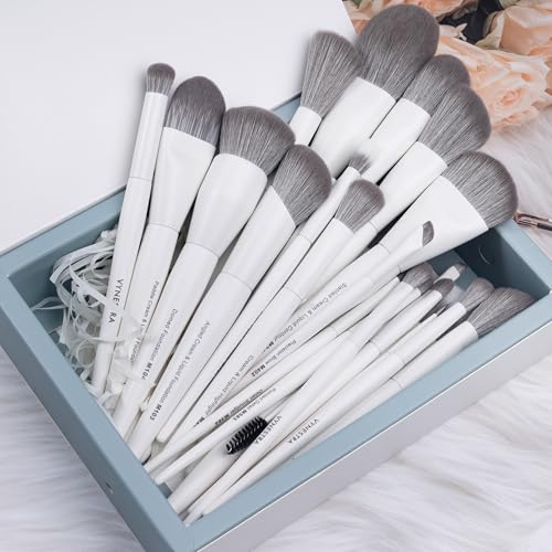 30-Piece Makeup Brush Set with Soft Synthetic Bristles | White