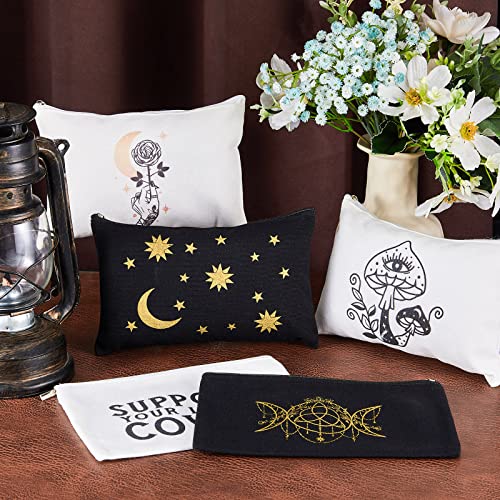 Patelai 18 Pieces Moon Witch Zipper Pouch Bag Tarot Cards Phase Bag Witch Purse Gothic Aesthetic Canvas Makeup Bags Witchy Crystals Toiletry Bags Witchcraft Snake Cosmetic Bags for Women Girls