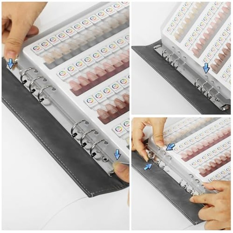 144 Magnetic Nail Color Book,Leather Magnetic Color Display Book with 144PCS Magnetic Tips & 1-240 Number Labels,Perfect for Nail Polish Nails Art Design(Gray)