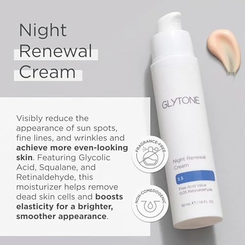 Glytone Night Cream | Improve Skin Elasticity with 5.5 FAV Glycolic Acid & Retinaldehyde | Fragrance Free Face Moisturizer for Women | 1.6 oz.