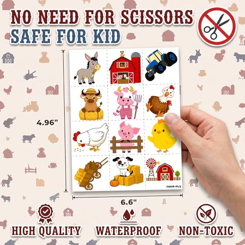 Farm Animal Temporary Tattoos, 96 PCS (8 Sheets) for Kids