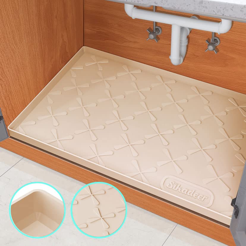 SIKADEER Under Sink Mat for Kitchen Waterproof, 37" x 22" Silicone Cabinet Liner Mat for Bathroom Under Sink Organizer with Raised Edge Protector for Drips Leaks Spills Tray