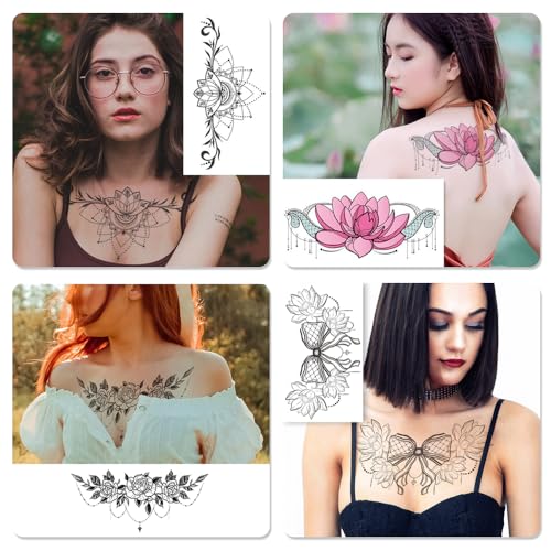 Temporary Neck Tattoos for Women 6 Pack - Realistic Fake Stickers