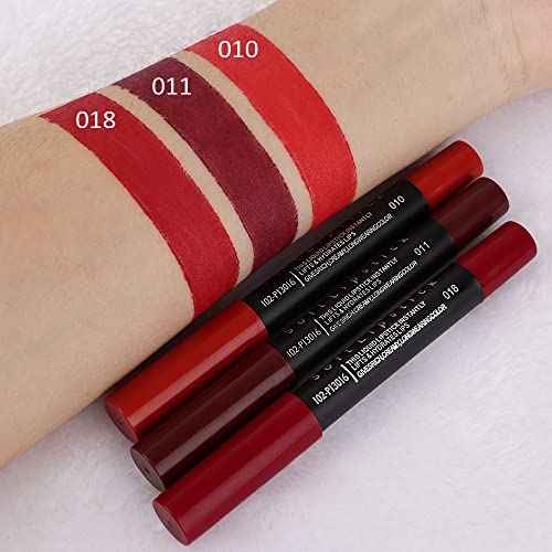evpct 3Pcs Dark Red Lip Liner Pencil Set, Deep Ruby Red Matte Lipstick Long Lasting for Women, Lipstick and Lip Liner Crayon Set, Lipliner Pencil, Magic Lipsticks 24 Hours Original 10&11&18