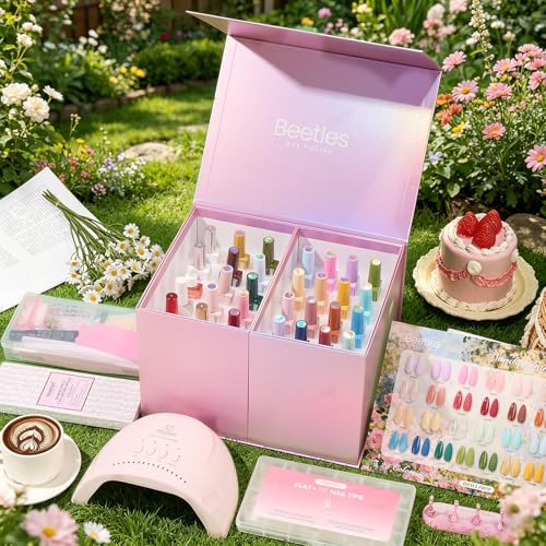 Beetles 64Pcs Gel Nail Kit with UV Light & Tips - 25 Color HEMA-Free, Multicolor S