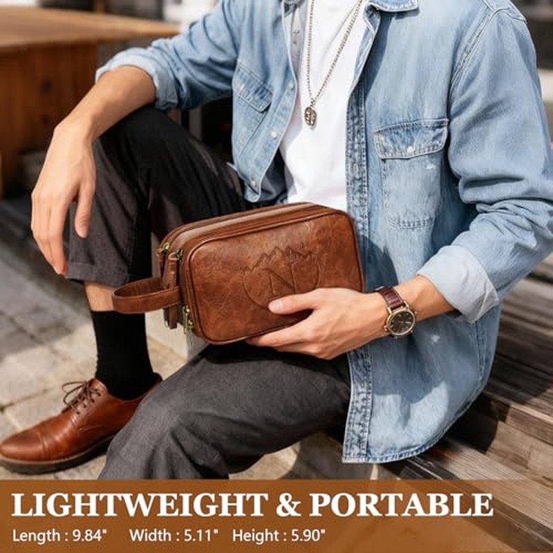 Mens Leather Toiletry Bag Waterproof Travel Organizer