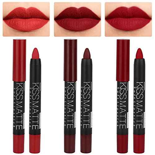 evpct 3Pcs Dark Red Lip Liner Pencil Set, Deep Ruby Red Matte Lipstick Long Lasting for Women, Lipstick and Lip Liner Crayon Set, Lipliner Pencil, Magic Lipsticks 24 Hours Original 10&11&18