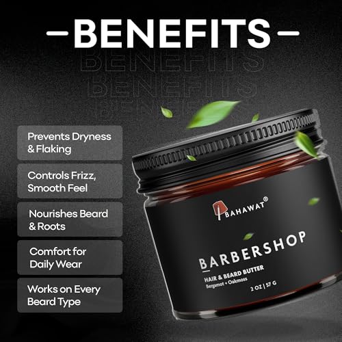 BAHAWAT Hair & Beard Butter for Men Leave-in Conditioner - Barbershop scent - Strengthen & Soften? Made in USA -Organic Natural Ingredients | The Best Beard Butter - 2 oz.