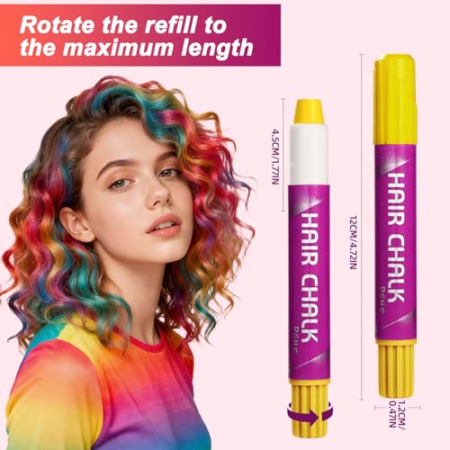 Hair Chalk Pens Set - 10 Washable Colors with Glitter