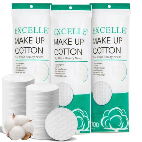 300 Cotton Rounds - Lint Free Makeup Pads for Face Cleansing
