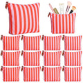 12 Pack Pink and Orange Striped Canvas Makeup Bags