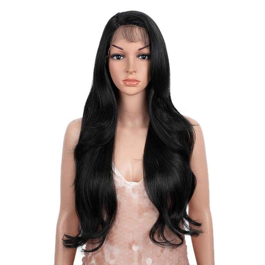 Style Icon 28" Lace Front Wigs Long Straight Synthetic Black Wig (Side Part Lace Wig, 1B)