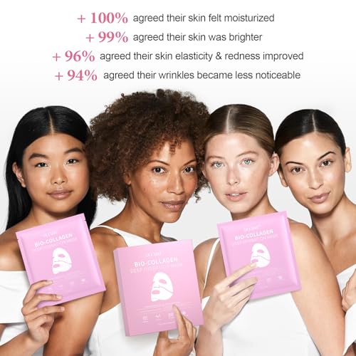 Deep Collagen Face Mask, Bio-Collagen Overnight Facial Mask, Hydrating Firming Anti-Aging and Moisturizing, Korean Skincare Masks, Stocking Stuffers for Women & Teen Girls, 37g, 4ea